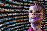 tête de femme hybride avec du code en fond